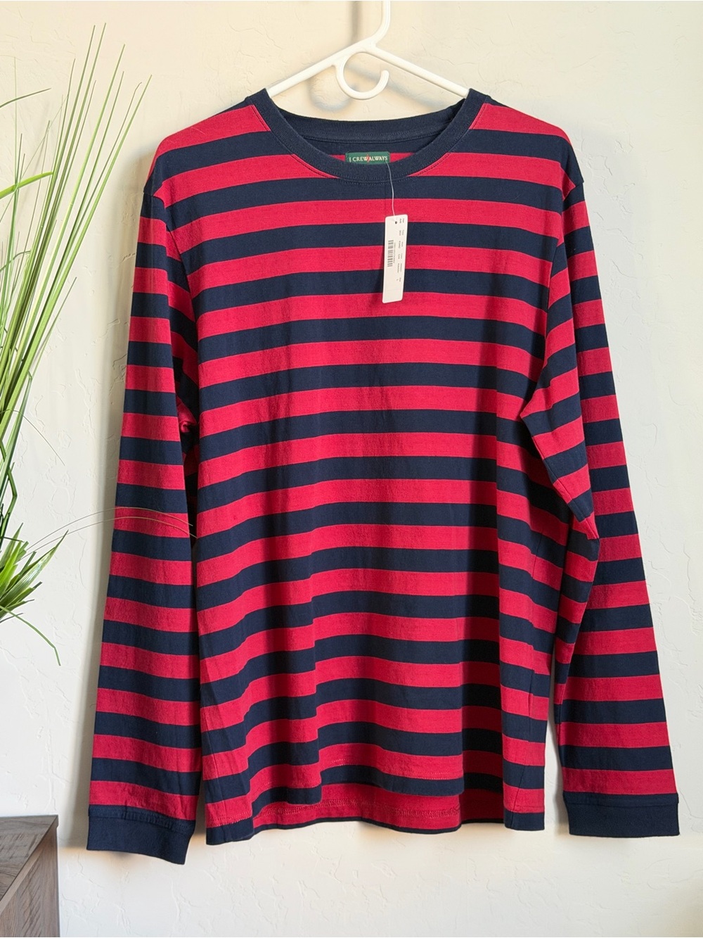 J.Crew Always Striped Long Sleeve Shirt Red Navy Cotton Large NWT